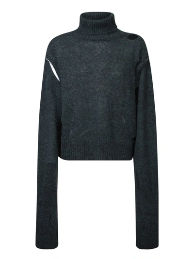 Mm6 Maison Margiela Grey Knit Turtleneck Pullover In Black