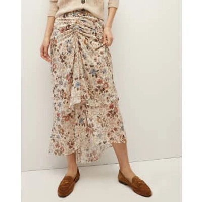Veronica Beard Sira Silk Ruched Midi Skirt In Neutrals