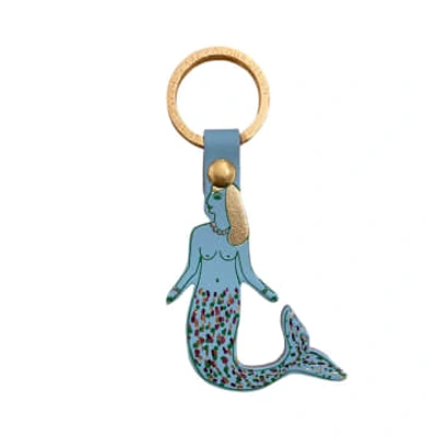 Ark Colour Design Key Fob Leather Foil Embossed Mermaid Turquoise In Blue