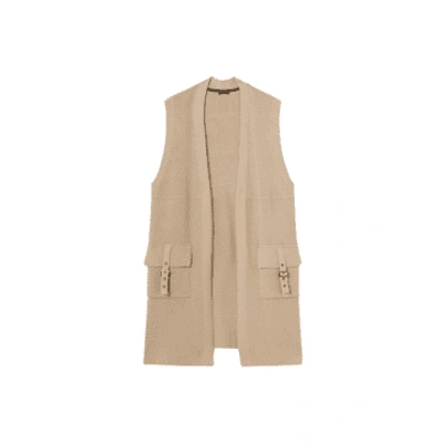 Skatie Long Pearl Knitted Vest In Clay