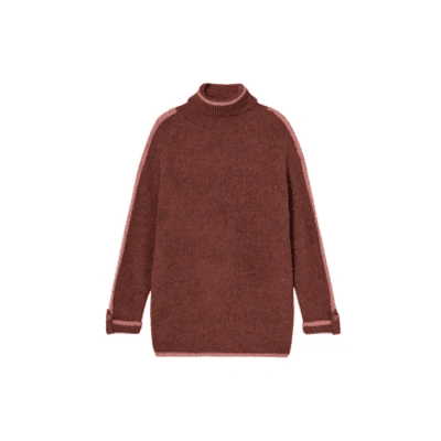 Skatie High Neck Jumper With Contrast Band In Mocha
