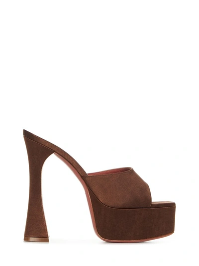 Amina Muaddi Dalida Satin Platform Sandals In Brown