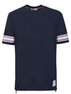 Thom Browne Blue Cotton T-shirt With Stripe Sleeves
