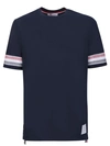 Thom Browne Crewneck Short Sleeves With Rwb Stripe Detail On Sleeves In Black