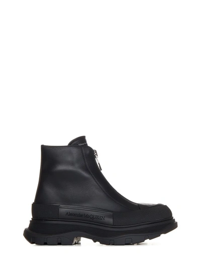 Alexander Mcqueen Zip Tread Slick Ankle Boots In Black