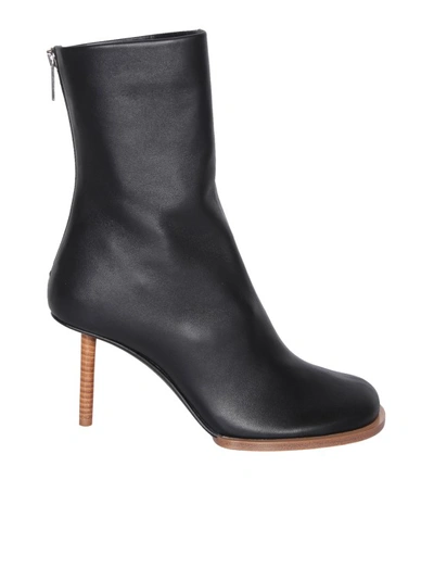 JACQUEMUS BLACK LEATHER ANKLE BOOTS