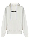 Bonsai White Hoodie With Contrasting Logo Print In Cotton Man In White