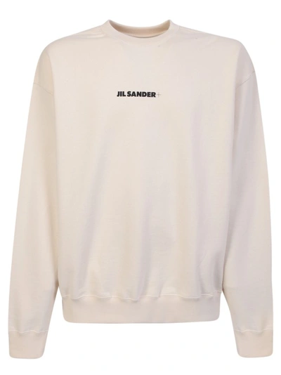 Jil Sander White Logo Cream Hoodie In Beige