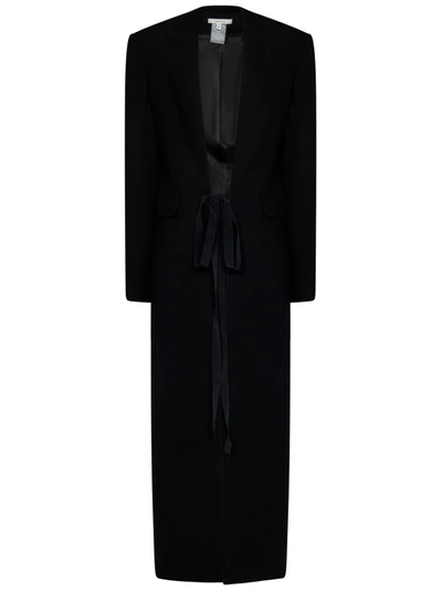 Nensi Dojaka Wool Cady Self-tie Long Coat In Black