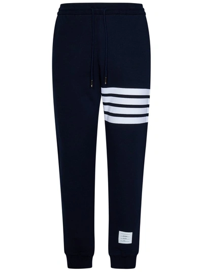 Thom Browne Navy Blue Loopback Cotton Track Trousers In Black