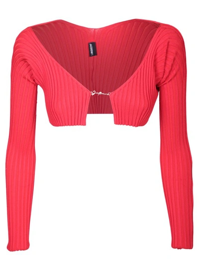 JACQUEMUS RED CROPPED CARDIGAN