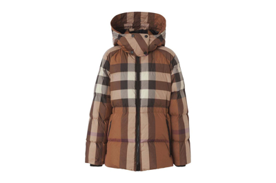 Pre-owned Burberry Vintage Check-print With Detachable Hood Puffer Jacket Brown