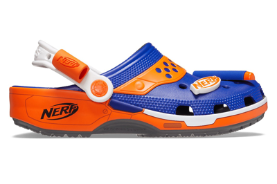 Pre-owned Crocs Classic Clog Nerf Blaster Dart In Slate Grey/royal Blue/orange