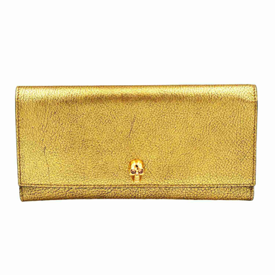 Alexander Mcqueen Women's Long Gold Metallic Leather Wallet Clutch ()