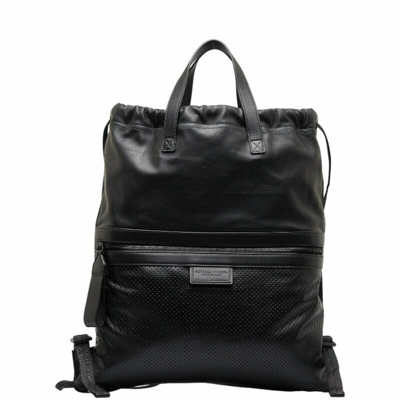 Bottega Veneta Black Leather Backpack Bag ()