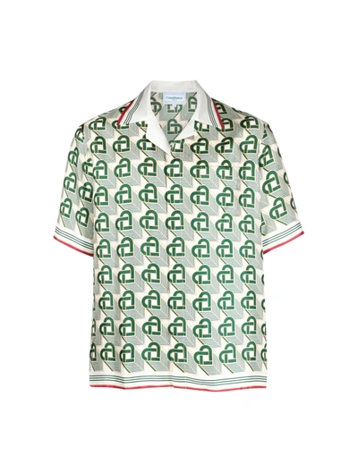 Casablanca Heart Monogram Geometric-pattern Silk Shirt In Green