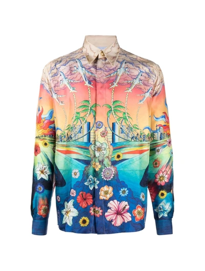 Casablanca Chevaux Sauvages Silk Shirt In Multicolour