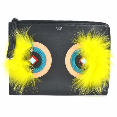 Fendi Monster Black Leather Clutch Bag ()