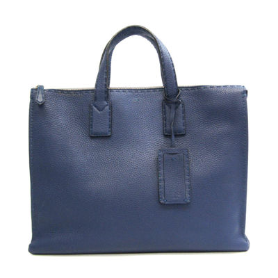 Fendi Selleria Blue Leather Briefcase Bag ()