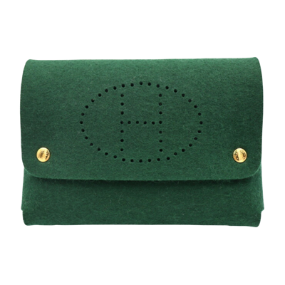 Hermes Hermès Jige Green Wool Wallet  ()