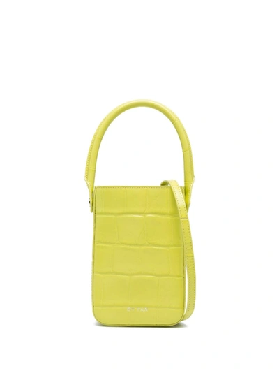 By Far Green Maxi Croc-embossed Note Bag In Yellow