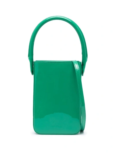 By Far Mini Patent-leather Tote In Green
