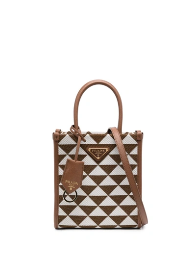 Prada Symbole Logo Plaque Tote Bag In Brown