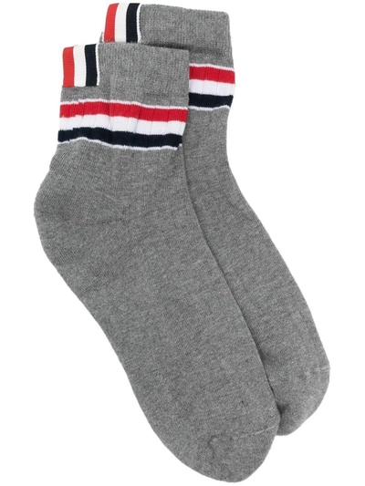 Thom Browne Striped Rib-knit Socks In Grey