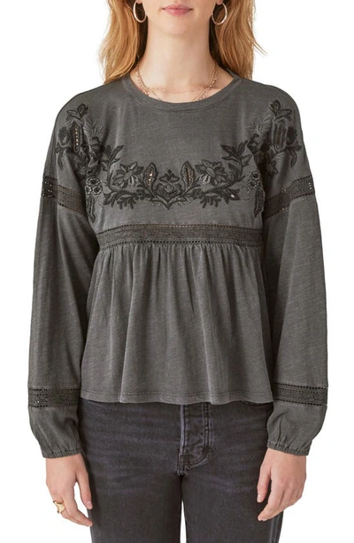 LUCKY BRAND LUCKY BRAND EMBROIDERED BABYDOLL TOP