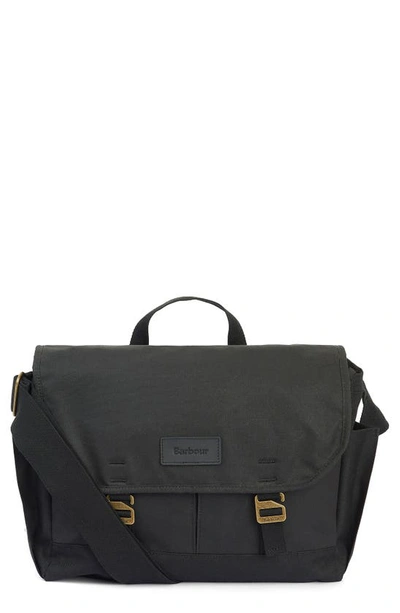 Barbour Essential Waxed Cotton Messenger Bag In Black