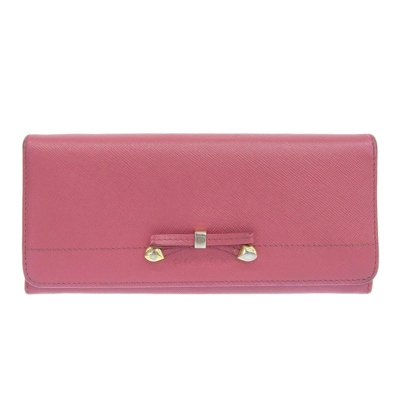 Pre-owned Prada Ribbon Pink Leather Wallet  ()