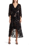 ELIZA J FLORAL PUFF SLEEVE HIGH LOW COCKTAIL DRESS