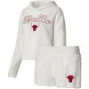 COLLEGE CONCEPTS COLLEGE CONCEPTS CREAM CHICAGO BULLS FLUFFY LONG SLEEVE HOODIE T-SHIRT & SHORTS SLEEP SET