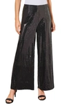 Ming Wang Novelty Sequin Wide Leg Pants In Black