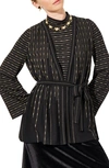Ming Wang Belted Shimmer Stripe Jacket In Black/ Gold