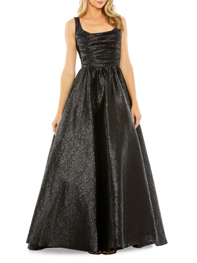 Mac Duggal 68349 Long Metallic Pleated Bodice Ball Gown In Black