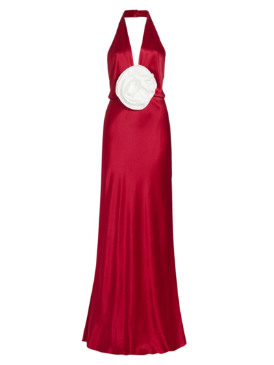 The Bar Women's Grayson Rosette Halter Gown In Chianti