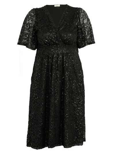 Kiyonna Women's Plus Size Starry Sequined Lace Cocktail Dress In Onyx