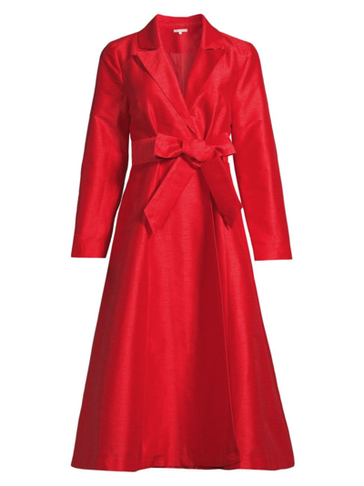 Frances Valentine Lucille Notched-lapel Belted Midi Wrap Dress In Red