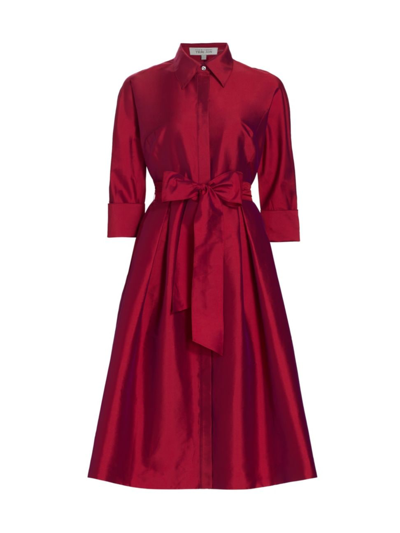 Teri Jon Women's Silk Taffeta Shirtdress In Cherry