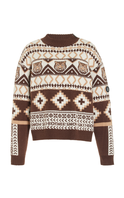 Bogner Julika Jacquard Wool Knit Sweater In Brown