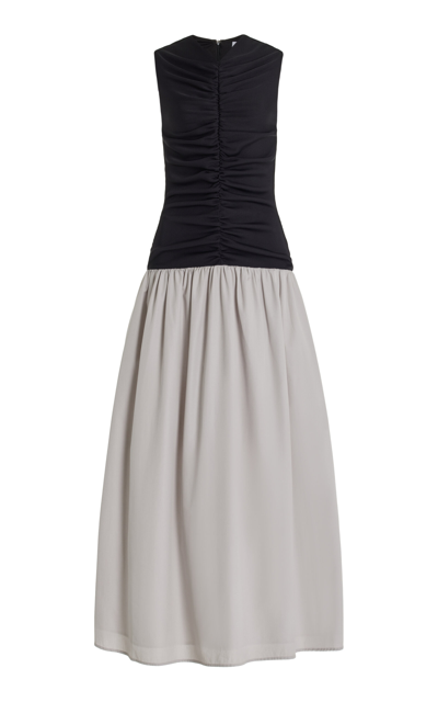 Anna Quan Isla Ruched Cotton-blend Maxi Dress In Grey