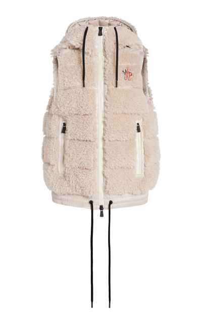 Moncler Teddy Hooded Vest In Pink Tint