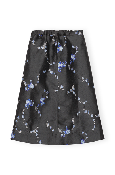 Ganni Black Jacquard Midi Skirt