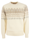 BRUNELLO CUCINELLI ICELANDIC JACQUARD BUTTONED SWEATER IN ALPACA, COTTON AND WOOL