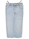 Alexander Wang Thong Strap Detail Denim Midi Skirt In Light Blue