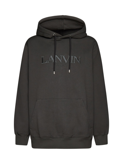 Lanvin Logo Embroidered Drawstring Hoodie In Black