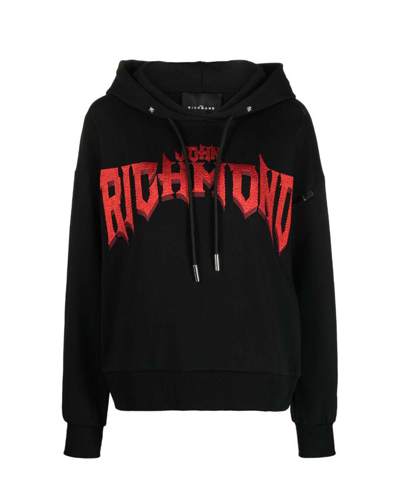 John Richmond Hoodie With Print On Front In Nero