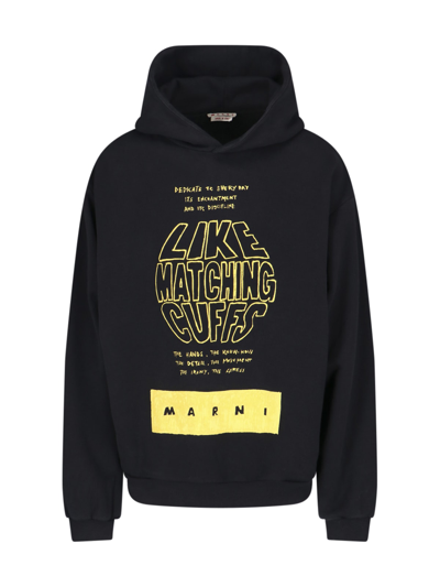 Marni Slogan-print Cotton Hoodie In Black