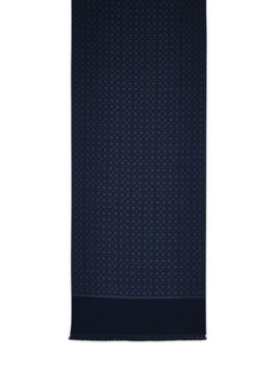 Ferragamo Gancini Scarf In Blue Wool